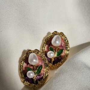 Kadın Vip Germent Serisi Pirinç Üzeri Metal Kaplama İnci Detay Vintage Küpe - Görsel 1