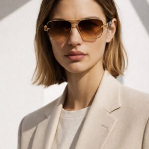 Unisex Gold Metal Çerçeve Kahverengi Degrade Cam Güneş Gözlüğü