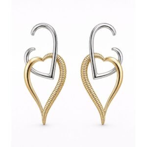 Heart X | Gold & Gümüş Renk Kalp Formlu Modern Kadın Küpe