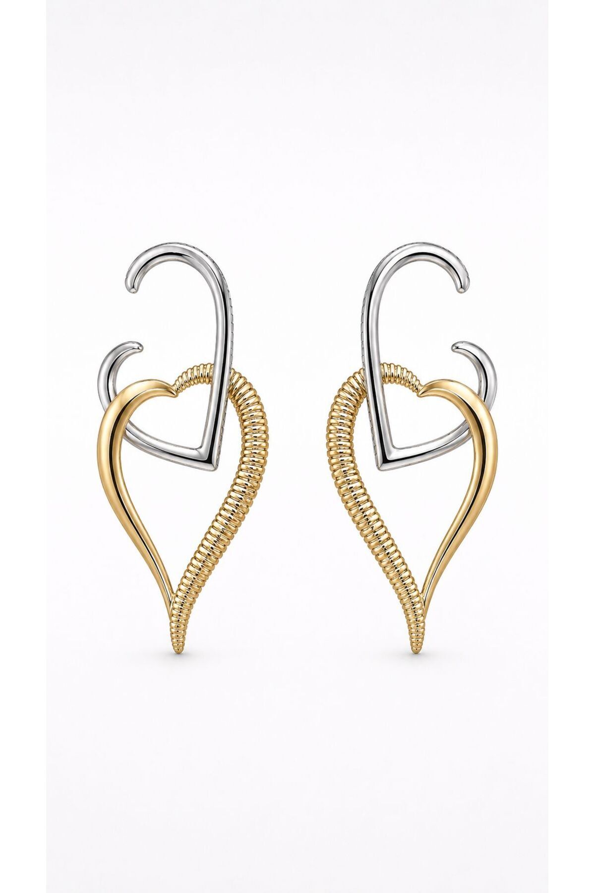 Heart X | Gold & Gümüş Renk Kalp Formlu Modern Kadın Küpe
