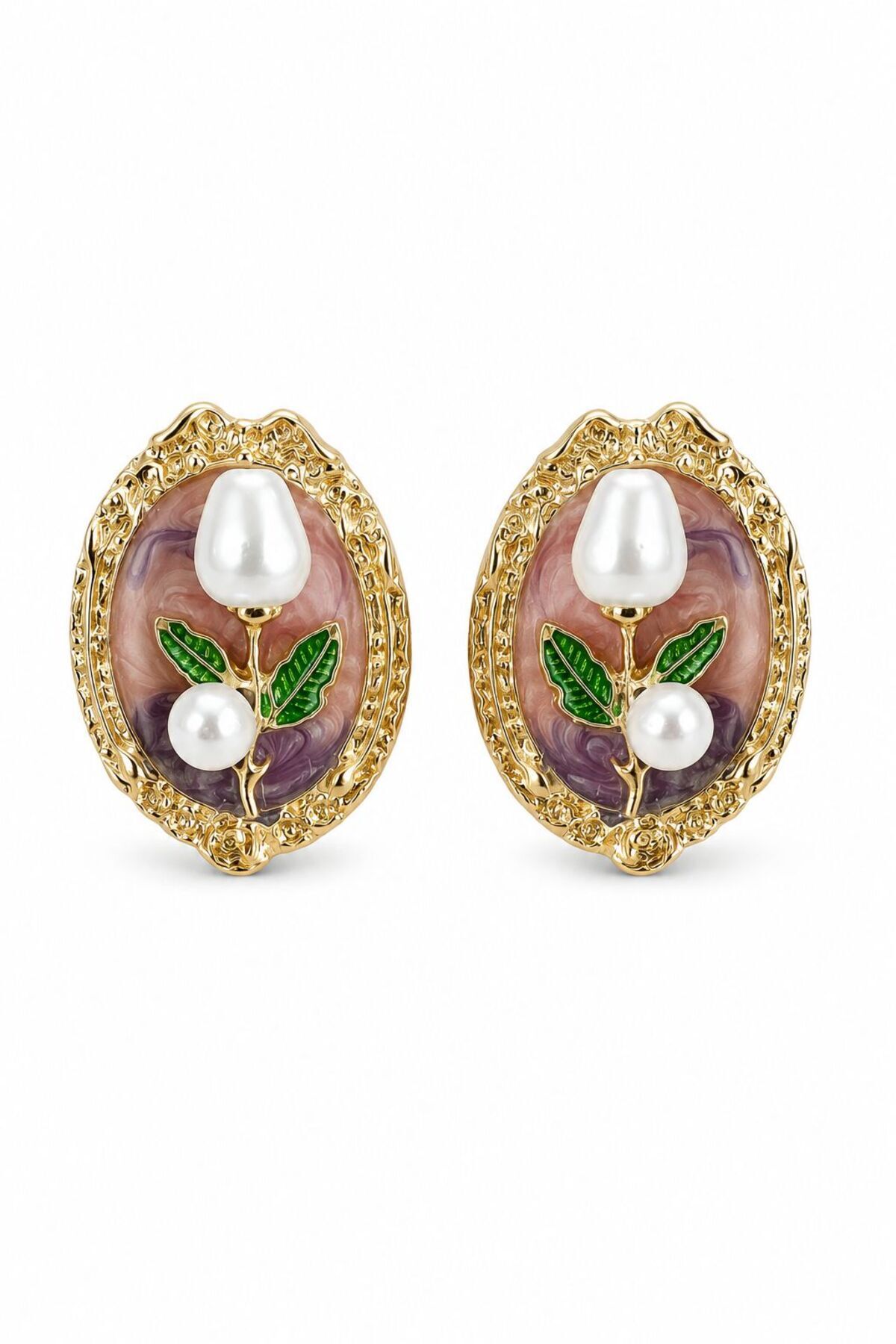 Vintage Eye | Vintage Gold İnci ve Yaprak Detaylı Kadın Küpe