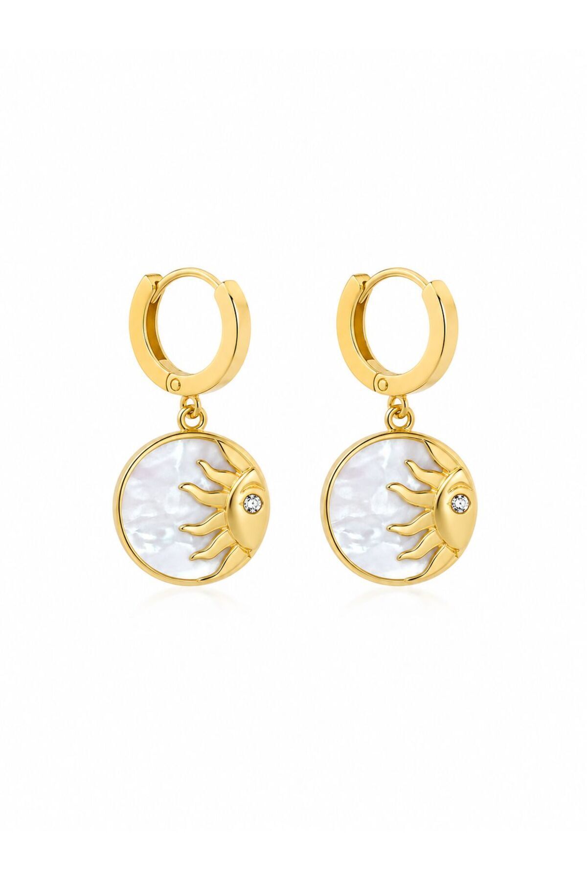 Sun Face | Gold Güneş Figürlü Görünümlü Sallantılı Tasarım Halka Küpe