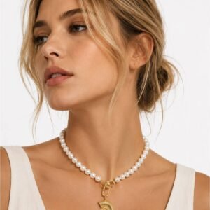 Olis Las | Salyangoz Figürlü Gold Detaylı Kadın Cam İnci Choker Kolye