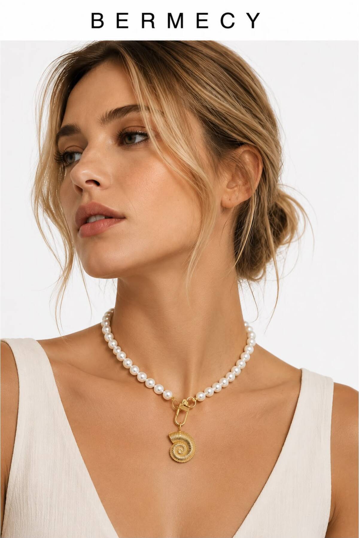 Olis Las | Salyangoz Figürlü Gold Detaylı Kadın Cam İnci Choker Kolye