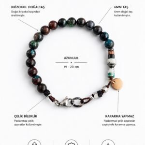 Stone Lis | Krizokol Doğaltaş 19 cm Erkek Bileklik (Kararmaz - Paslanmaz )