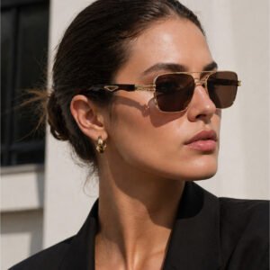 Exlas | Kahverengi Gold Detaylı Titanyum Çerçeve Tasarım Unisex Güneş Gözlüğü