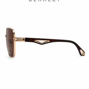 Exlas | Kahverengi Gold Detaylı Titanyum Çerçeve Tasarım Unisex Güneş Gözlüğü
